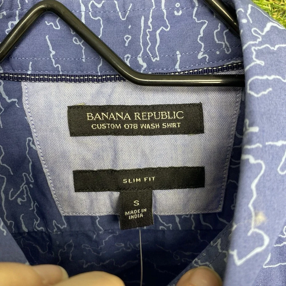 Banana Republic Button Up Mens Small Custom 078 Wash Shirt Blue Long Sleeve